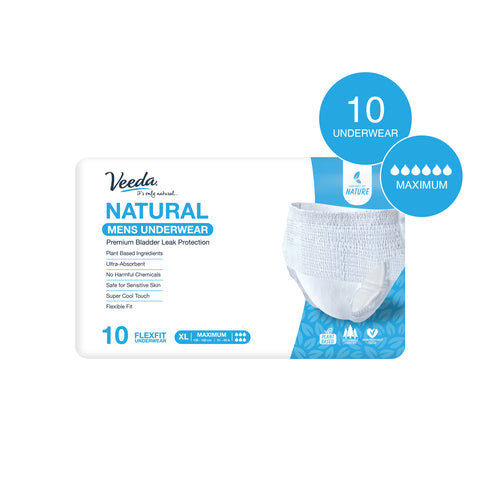 Veeda Natural Incontinence Underwear for Men, Maximum Absorbency, X-Large Size