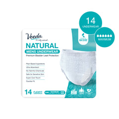 Veeda Natural Incontinence Underwear for Men, Maximum Absorbency, Small/Medium Size