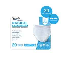 Veeda Natural Incontinence Underwear for Men, Maximum Absorbency, X-Large Size