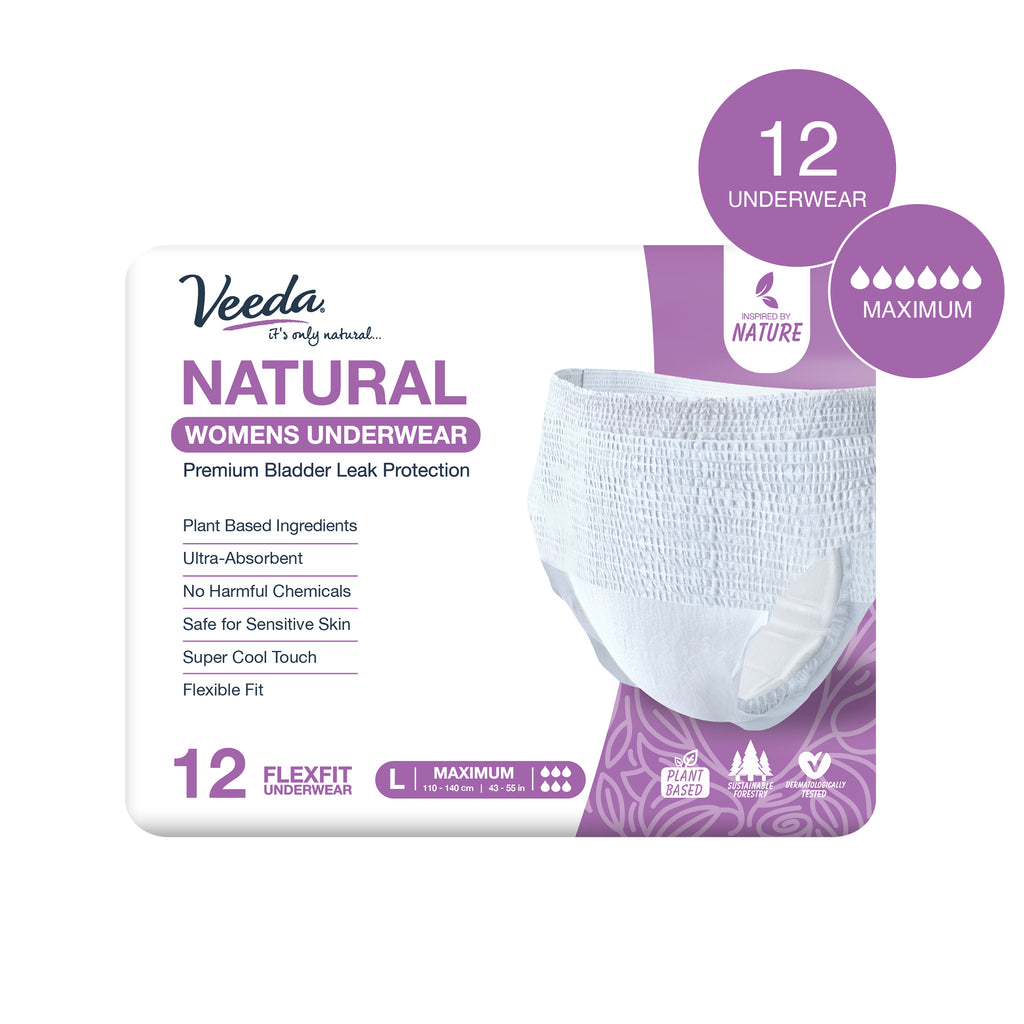 Veeda Natural Incontinence Underwear for Women, Maximum Absorbency