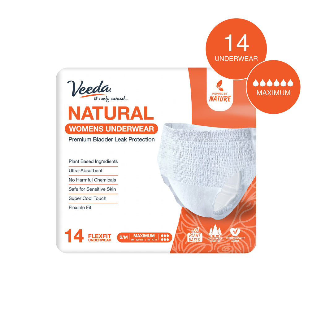 Veeda Natural Incontinence Underwear for Women, Maximum Absorbency, Small/ Medium Size